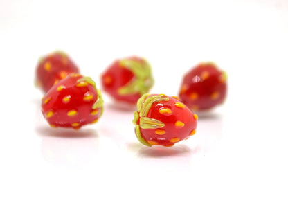 Red Strawberry lampwork beads, Glass berries, Lampwork strawberry, Berry fruit beads, Red green beads, Nature inspired, artisan lampwork