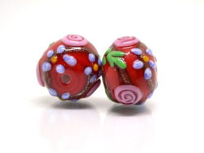 Dark Red Glass beads, Ethnic beads, Venetian Glass, Bordeaux beads, Set of beads, Artisan lampwork