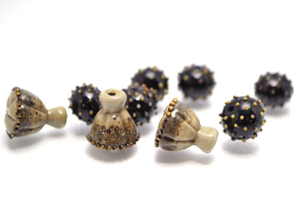 lampwork bead set Red flower glass bead  Floral Lampwork seed box bead artisan lampwork handmade red black bead jewelry making