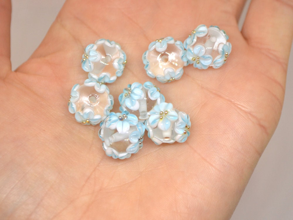 blue flower beads with flower bracelet wedding bridal bracelet making jewelry lampwork handmade artisan lampwork top quality beads tender
