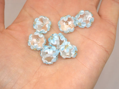 blue flower beads with flower bracelet wedding bridal bracelet making jewelry lampwork handmade artisan lampwork top quality beads tender