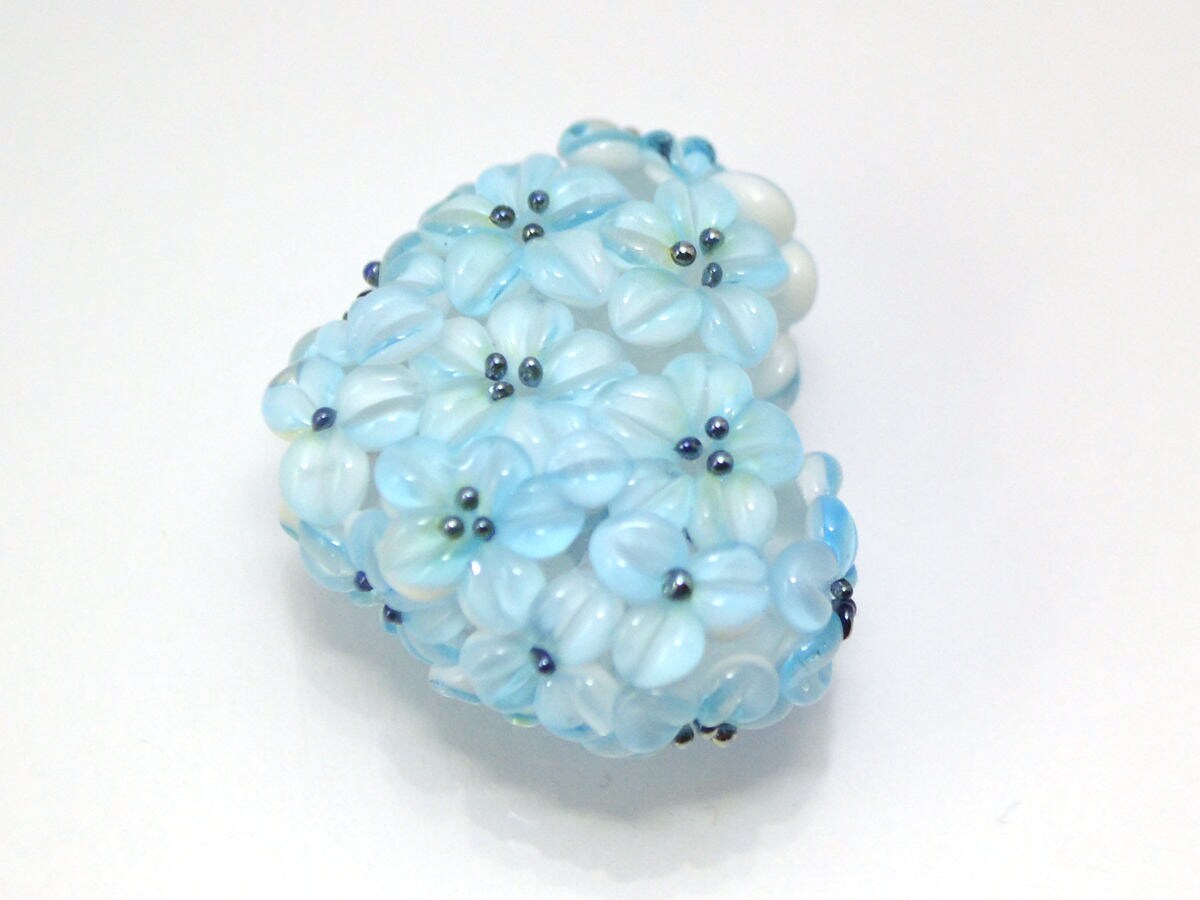 flower lampwork wedding jewelry making heart bead something blue romantic pendant handmade blue flower bead artisan lampwork floral glass
