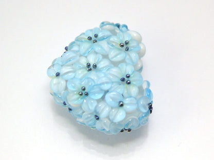 flower lampwork wedding jewelry making heart bead something blue romantic pendant handmade blue flower bead artisan lampwork floral glass