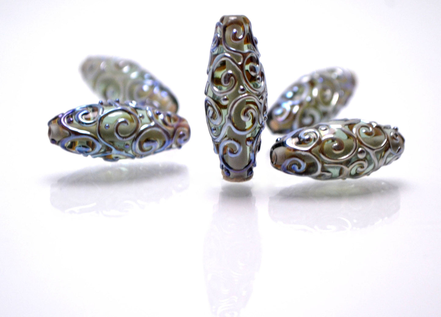 gray lampwork glass handmade bead rhombus oval bead swirl jewelry making transparent bead artisan mirror set silver texture pendant sra