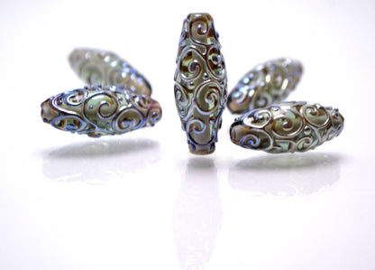 gray lampwork glass handmade bead rhombus oval bead swirl jewelry making transparent bead artisan mirror set silver texture pendant sra