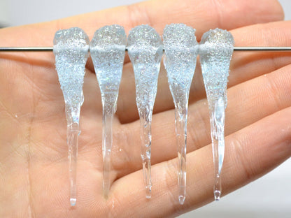 Blue Frosted Icicle Beads, Icicle Glass beads, Snow Lampwork, Focal Christmas Beads, Artisan lampwork, Icicle Ornament, Glass icicle charm