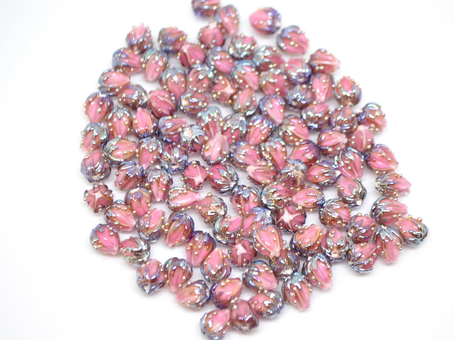 Blush pink flower beads, 7mm glass beads, Tiny flower beads,  Half drilled beads, Soft pink flower beads