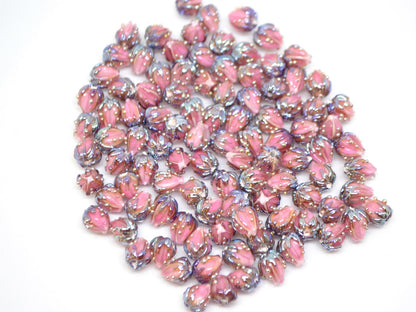 Blush pink flower beads, 7mm glass beads, Tiny flower beads,  Half drilled beads, Soft pink flower beads