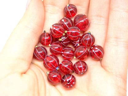 Lampwork Red currant beads, Gloss glass berries, Lampwork berry, Glass Redcurrant, Red berries white stripes, half-drilled beads