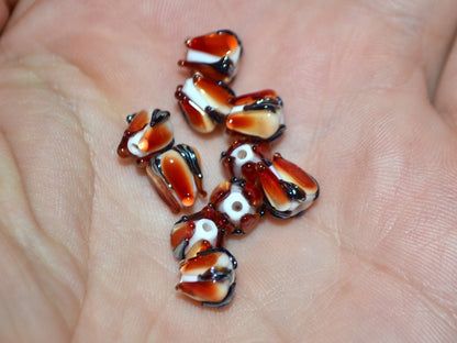 Red small lampwork beads, Transparent red white flower beads, Tiny glass beads, 7mm flower beads, Artisan lampwork