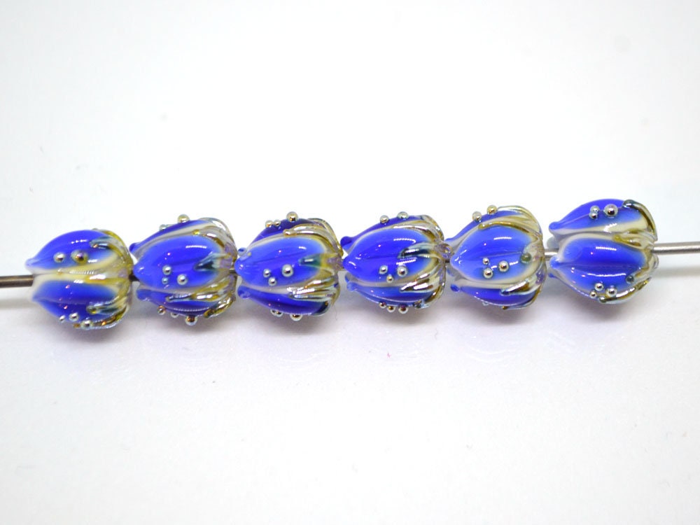 Dark blue bead with gold drops, 10mm Handmade Lampwork flower bead, Floral Lampwork, Cobalt blue beads, Jewelry supplies, Beads for crafts