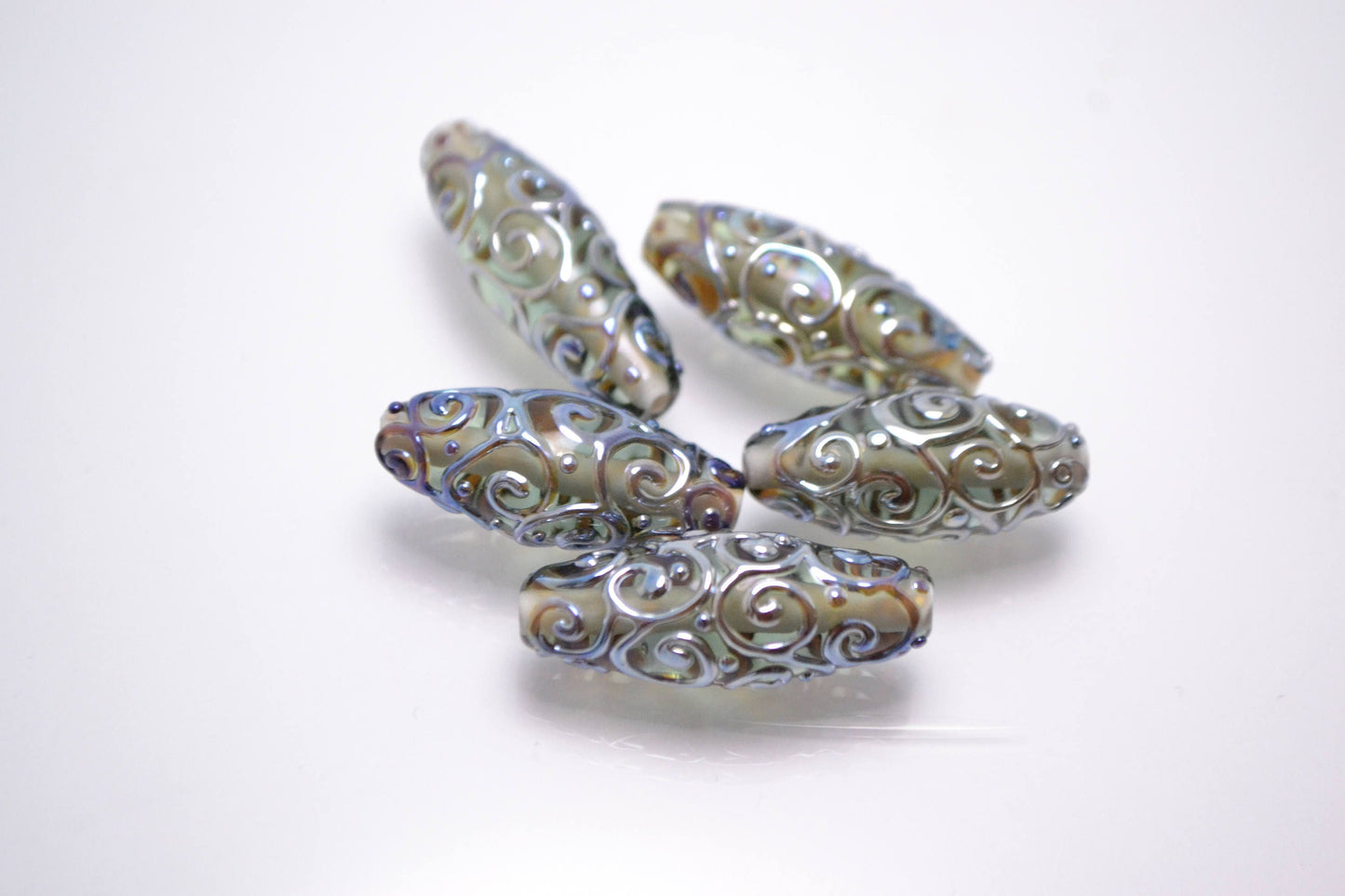 gray lampwork glass handmade bead rhombus oval bead swirl jewelry making transparent bead artisan mirror set silver texture pendant sra