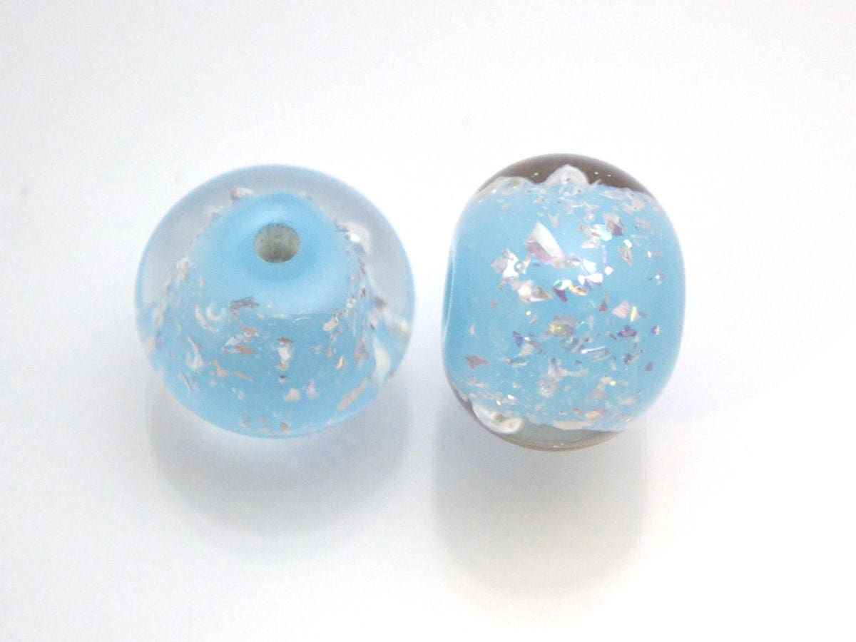sky blue Lampwork bead handmade glass round silver foil artisan wedding jewelry making tender romantic sparkling beads shimmering bead bride
