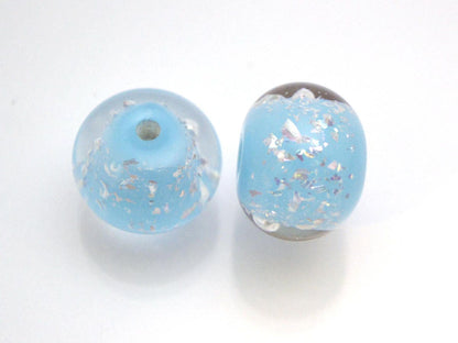 sky blue Lampwork bead handmade glass round silver foil artisan wedding jewelry making tender romantic sparkling beads shimmering bead bride