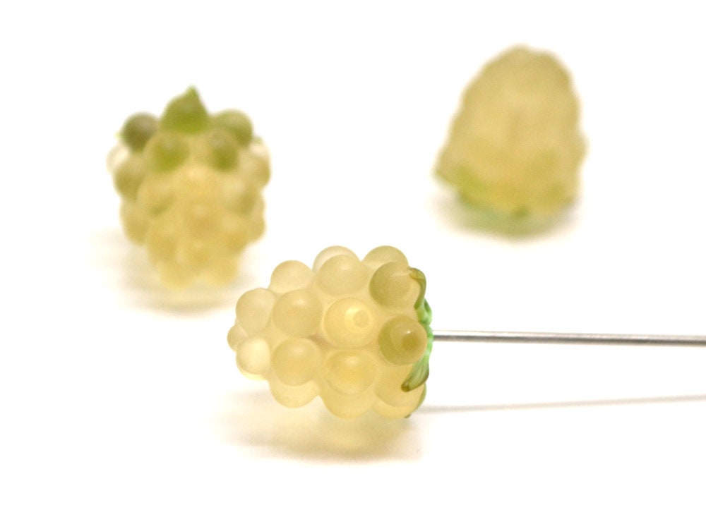 lampwork yellow raspberry, Frost glass berries, Lampwork berry, Lampwork fruit beads, Glass Raspberry