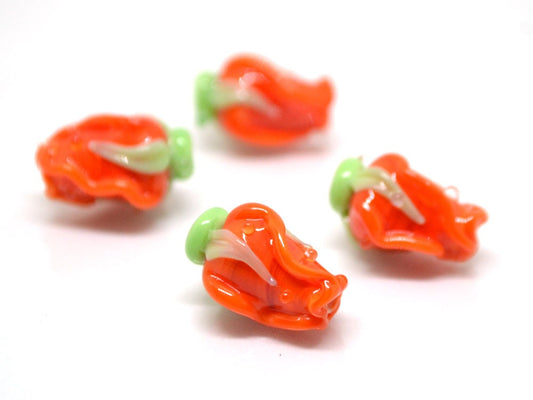 Orange rose bud beads, Lampwork Glass rosebud beads, Lampwork rose flower, Focal lampwork beads