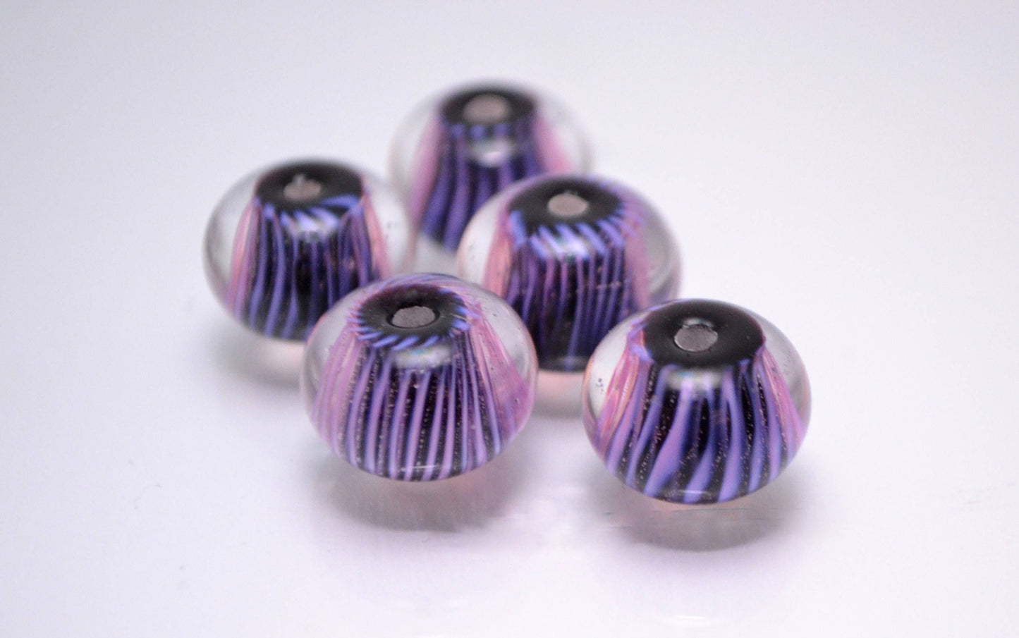 purple jewelry making glass clear round bead clear handmade jewelry pink glass bead jewelry bead stripes artisan lampwork set flower bead