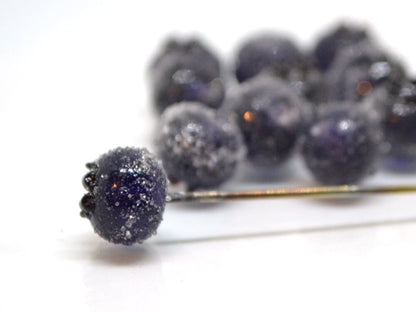 Dark purple glass berries, Frost berry beads, Lampwork blueberry, Purple berry, Glass fruits