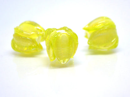 Green floral lampwork beads, Grass green flower beads for jewelry making, Floral earrings, netting beads