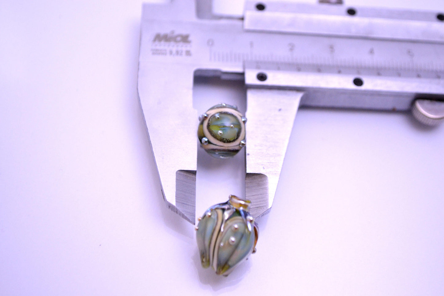 Flower artisan lampwork bead green blue bud handmade glass jewelry making set glass bell  Leaf Beads bracelet necklace pendant wedding