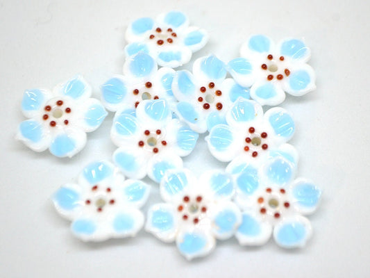 White blue glass flower beads, Blue floral lampwork, Glass blossom beads, Artisan lampwork bead, Jewelry beads, 3d Embroidery beads