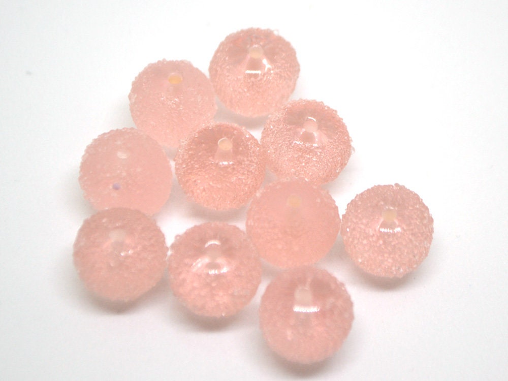 Handmade frosted glass pink beads, Chunky Bubblegum, Gumball bead, sugar coated beads, Artisan lampwork, 13mm glass bead Rondelle pale pink