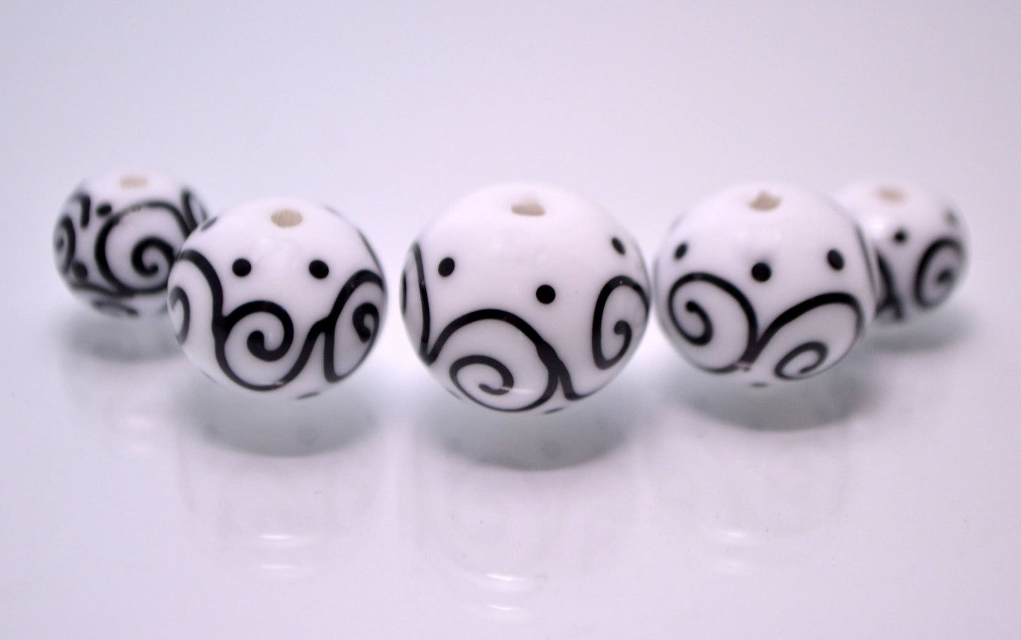 hollow beads black white glass bead hand painted beads lampwork bead set artisan lampwork jewelry making bead handmade rondelle lampwork