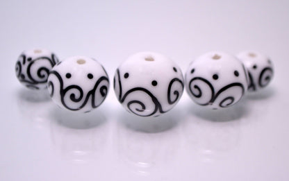 hollow beads black white glass bead hand painted beads lampwork bead set artisan lampwork jewelry making bead handmade rondelle lampwork