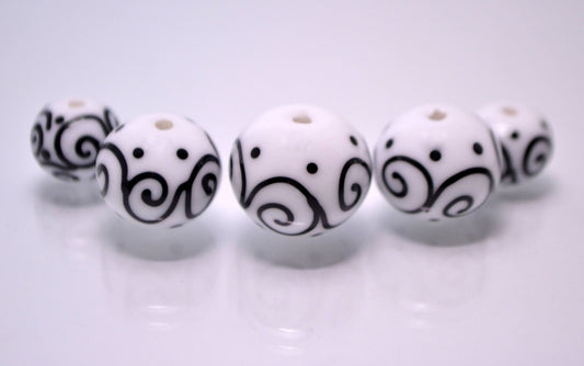 hollow beads black white glass bead hand painted beads lampwork bead set artisan lampwork jewelry making bead handmade rondelle lampwork