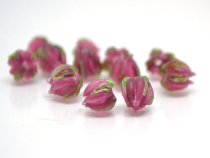 Frosted Pink Yarrow beads, Berry flower beads, Small glass beads, 7mm flower beads, Artisan lampwork