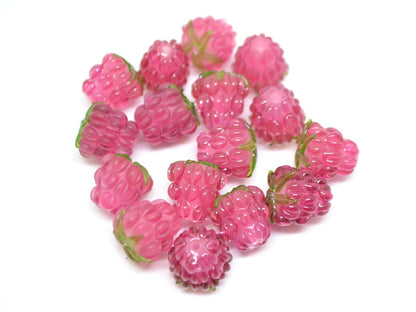 Bright pink lampwork raspberry, Frost glass berries, Lampwork raspberries, Berry fruit beads, Glass Raspberry