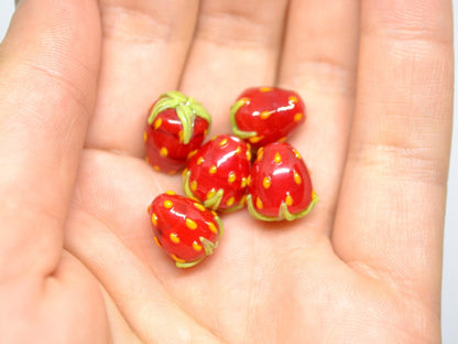Red Strawberry lampwork beads, Glass berries, Lampwork strawberry, Berry fruit beads, Red green beads, Nature inspired, artisan lampwork