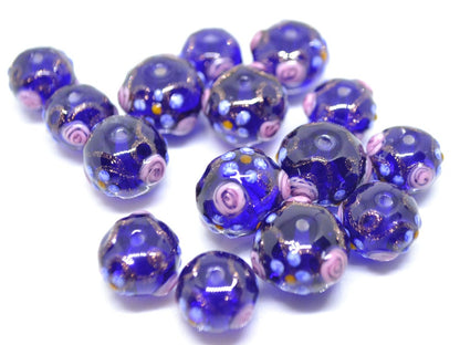 Cobalt Venetian Glass beads, Ethnic glass beads, Vintage bead jewelry, Glass murano beads, Dark blue beads, Beads for eariings,Lampwork bead