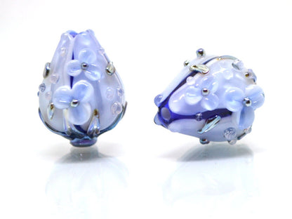 Blue Glass flower bouquet on lampwork bud beads, Pale blue lampwork beads, Miniature flowers, Something blue