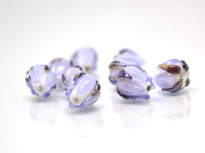 Lavender small lampwork beads, Light purple flower beads, Tiny glass beads, 7mm flower beads, Artisan lampwork