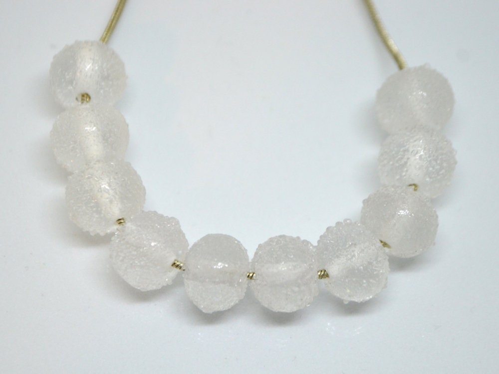 White frosted glass beads, Freeze glass beads, Icy lampwork beads, Rondelle glass beads, Sugar glass beads