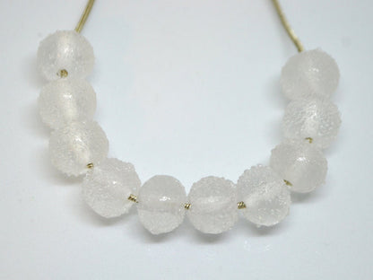 White frosted glass beads, Freeze glass beads, Icy lampwork beads, Rondelle glass beads, Sugar glass beads