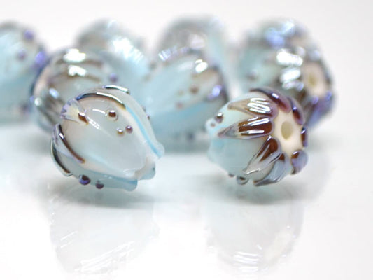 Pastel blue flower glass beads silver, 10mm glass beads, Pale blue lampwork flower bead, Floral lampwork, Handmade glass bead Something blue