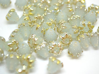 Pale blue berry beads with gold, Blue gold strawberry beads, Tiny glass beads, Blue 7mm beads, Handmade lampwork