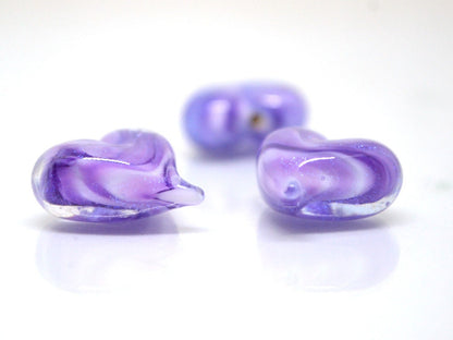 Purple sparkle heart beads, Lavender glass bead, Sparkling Lampwork Heart shape bead, Handmade Glass Heart charm beads, Half-drilled beads
