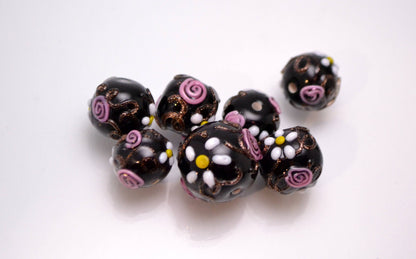 Italian glass jewelry murano glass bead black pink bead bracelet black lampwork artisan bead bead jewelry making chamomile bead jewelry