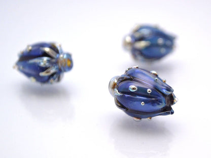 Floral Pendant Focal Flower beads Artisan lampwork Glass Beads Handmade flower Glass flower beads Space Lampwork Blue beads Bud beads