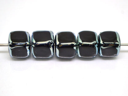 Black silver square beads, Black cube beads, Black spacer beads, Black lampwork beads, Artisan lampwork, 10mm cube beads, Geometric beads