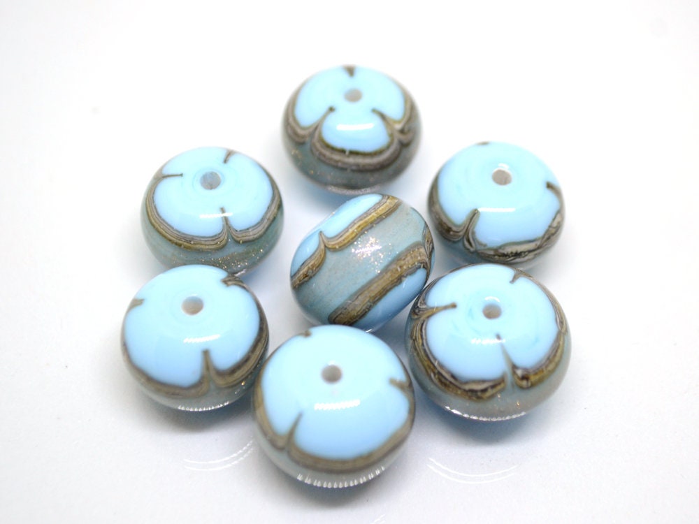 Blue venetian glass beads, Sky Blue gold Murano glass beads, Pastel Blue lampwork, Italian glass beads, Ethnic beads, Rondelle bead