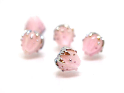 Pale pink floral beads with gold leaves, Tiny glass beads, Light pink 7mm flower beads, Artisan lampwork