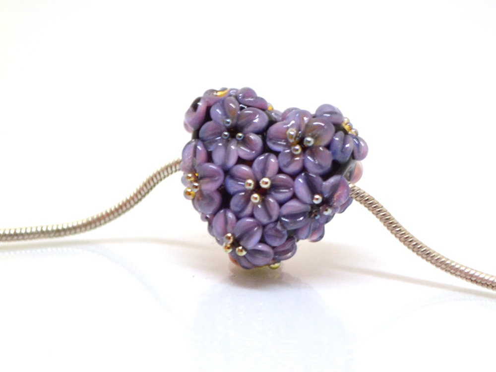 purple heart bead flower violet purple heart pendant focal beads romantic jewelry making lampwork heart bead lavender pendant lampwork