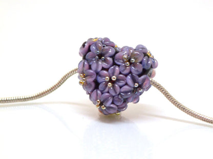 purple heart bead flower violet purple heart pendant focal beads romantic jewelry making lampwork heart bead lavender pendant lampwork