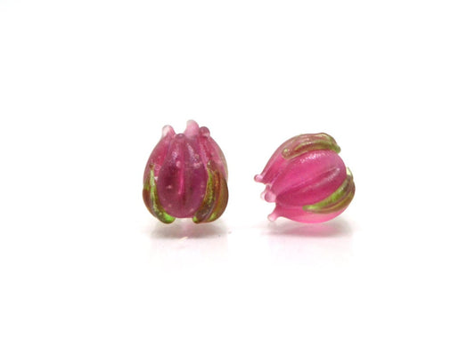 Frosted Pink Yarrow beads, Berry flower beads, Small glass beads, 7mm flower beads, Artisan lampwork