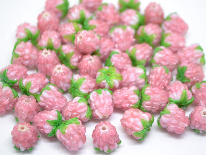Tender pink lampwork raspberry, Glass berry beads, Lampwork raspberries, Glass fruit beads, Glass Raspberry, Lampwork berry beads