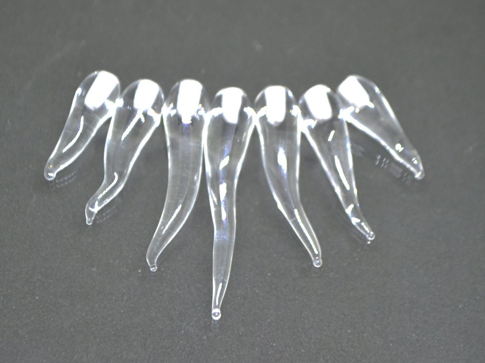 Clear Lampwork Icicle, Handmade lampwork, Icicle Glass Beads, Icicle jewelry, Winter jewelry, Christmas beads, Icicle pendant, half-drilled